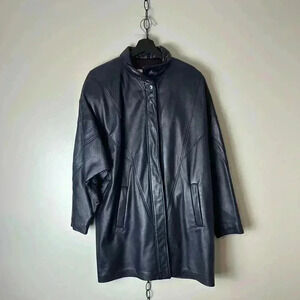 Vintage Fur Town Blue Long  Leather Jacket Small